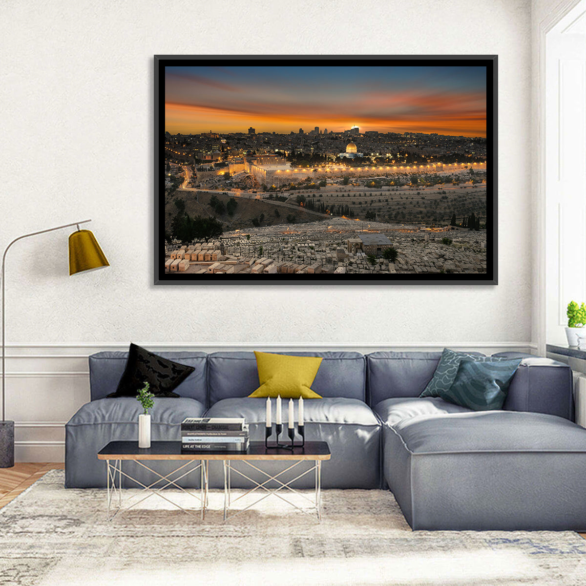 Jerusalem Sunset Over Temple Mount Wall Art in a room, landscape