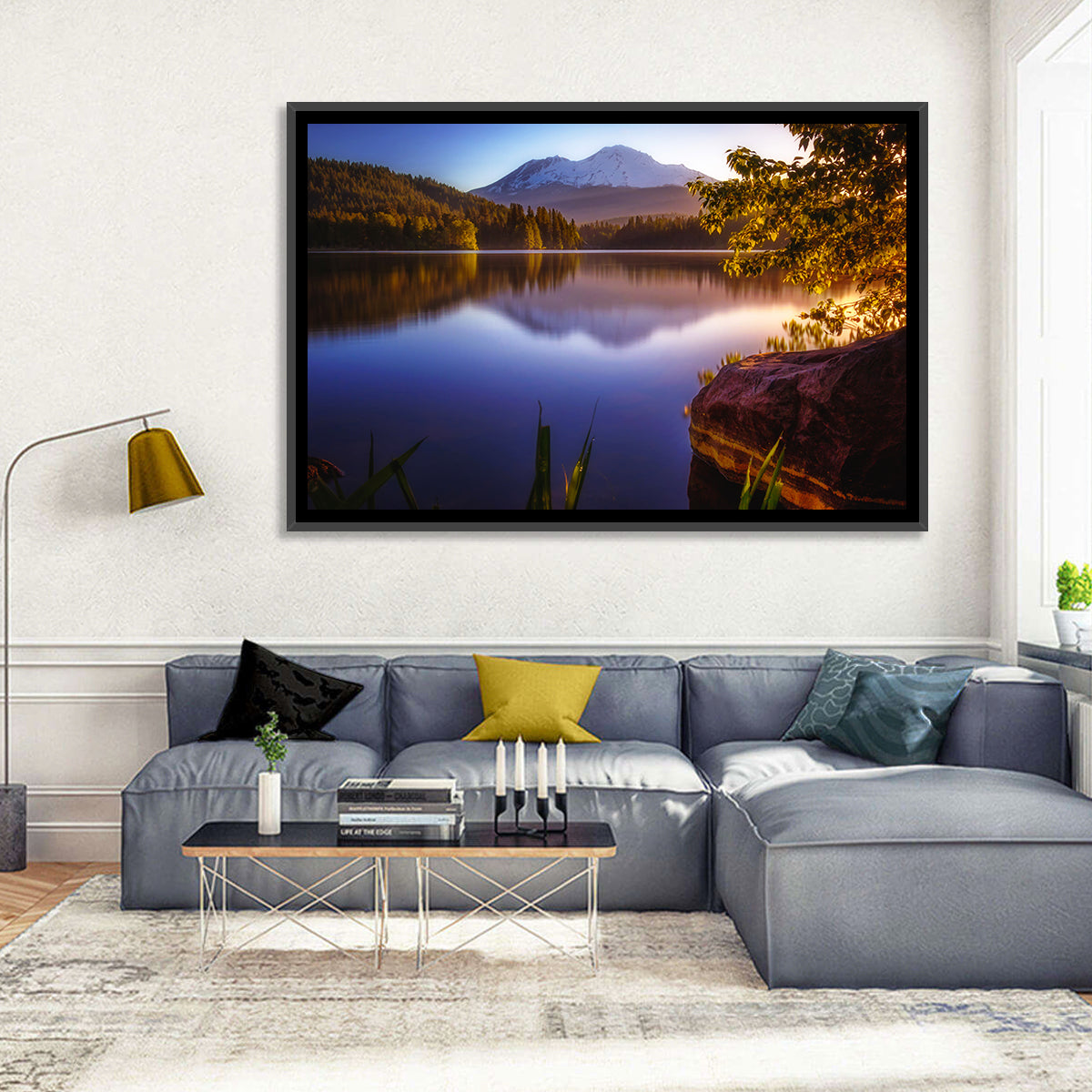 Mt Shasta Reflection at Lake Siskiyou Wall Art in a room, landscape