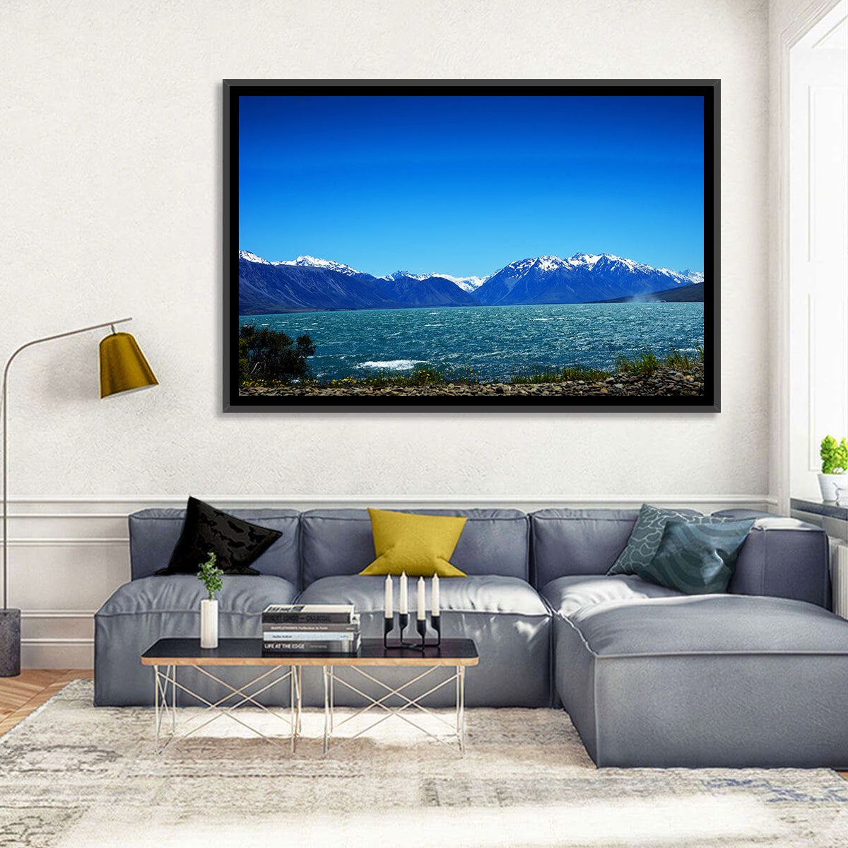 Lake Ohau Snow Peaks Wall Art in a room, landscape