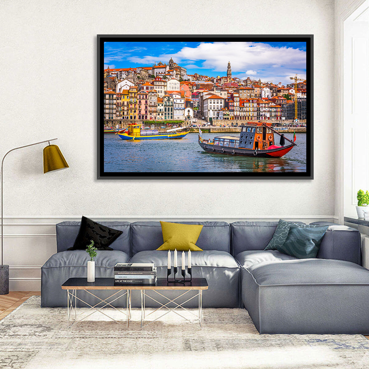 Porto Old Town Douro Riverfront Wall Art in a room, landscape