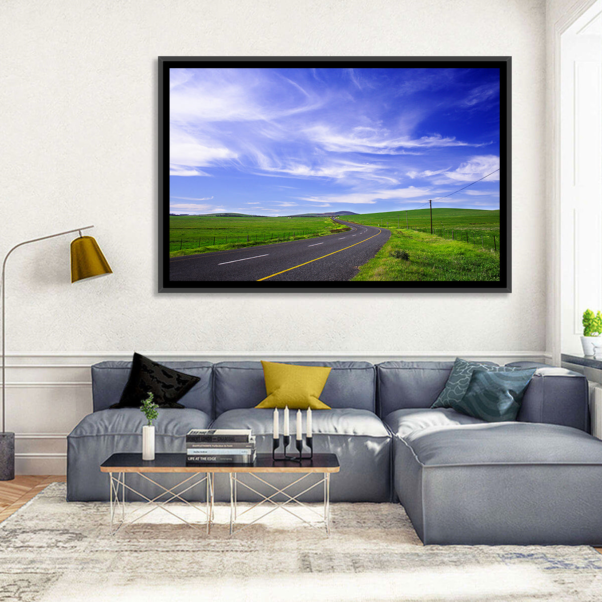 Winding Country Road in Green Fields Wall Art