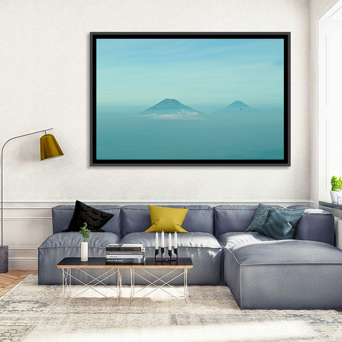Sumbing and Sindoro Volcanoes Wall Art in a room, landscape