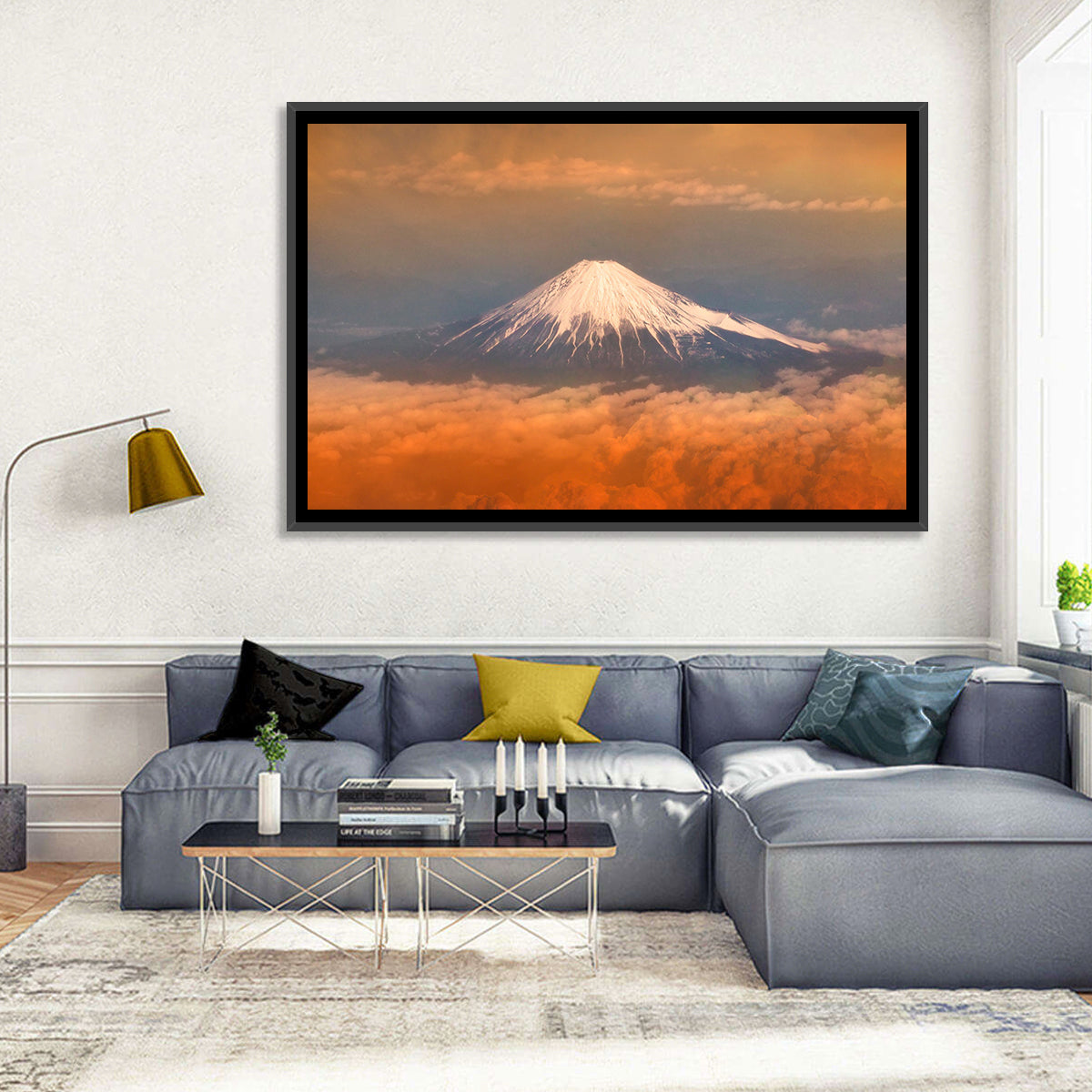 Snow-capped Mount Fuji at Sunset Wall Art in a room, landscape