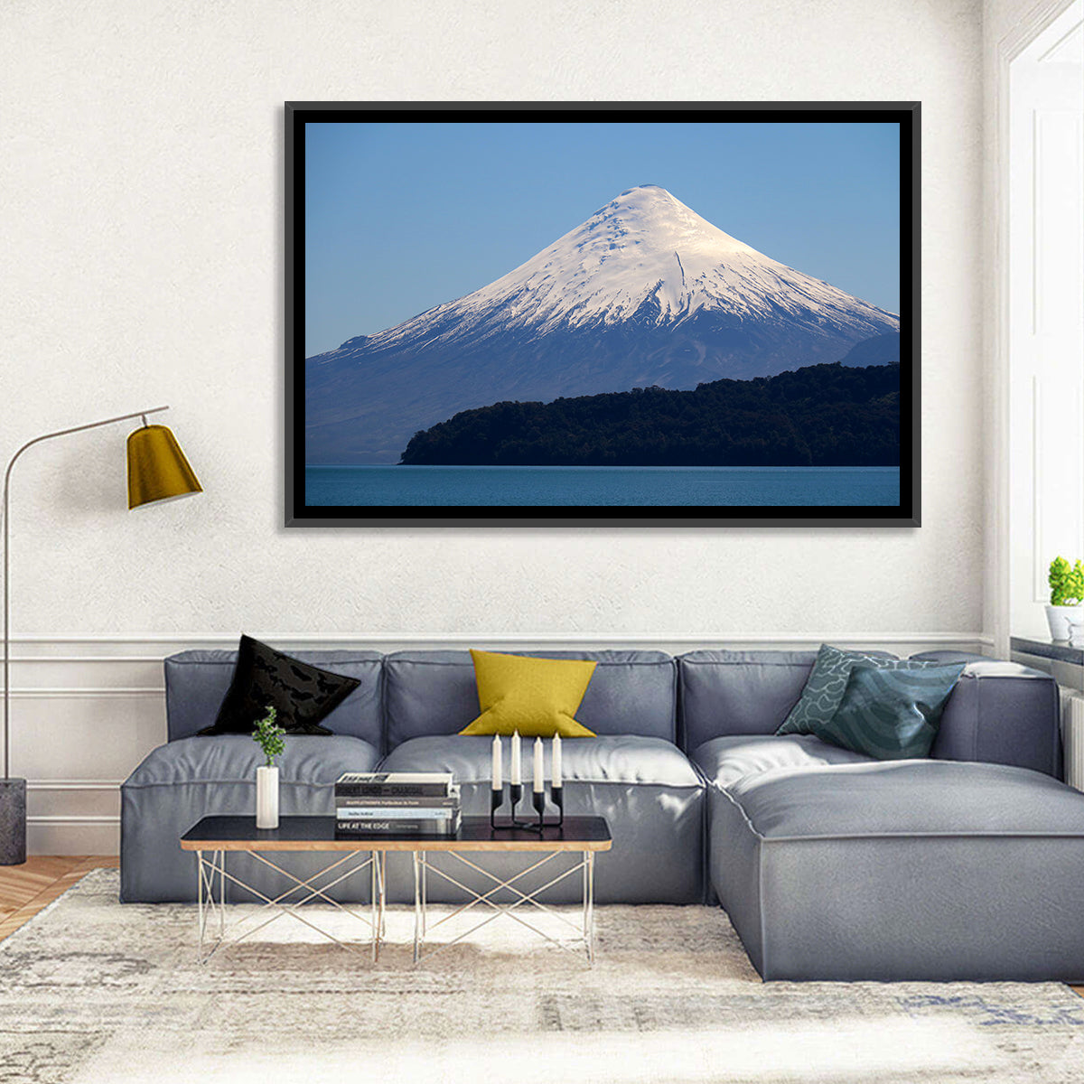 Snow-capped Osorno Volcano Over Lake Wall Art in a room, landscape