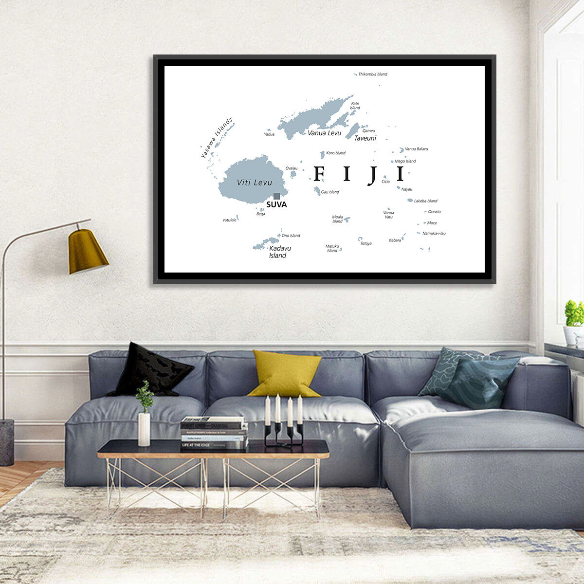 Fiji Islands Political Map Wall Art in a room, landscape