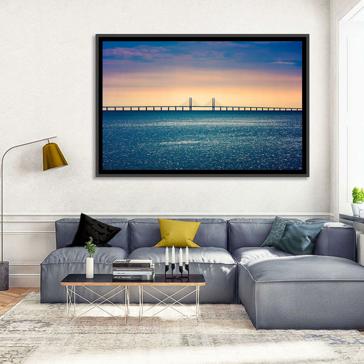 Øresund Bridge at Sunset Wall Art in a room, landscape