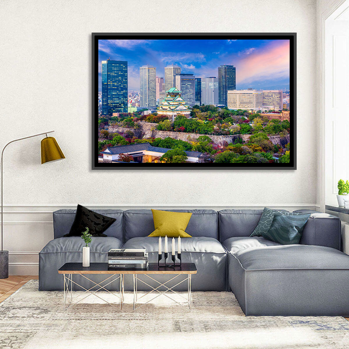 Osaka Castle Skyline at Dusk Wall Art in a room, landscape