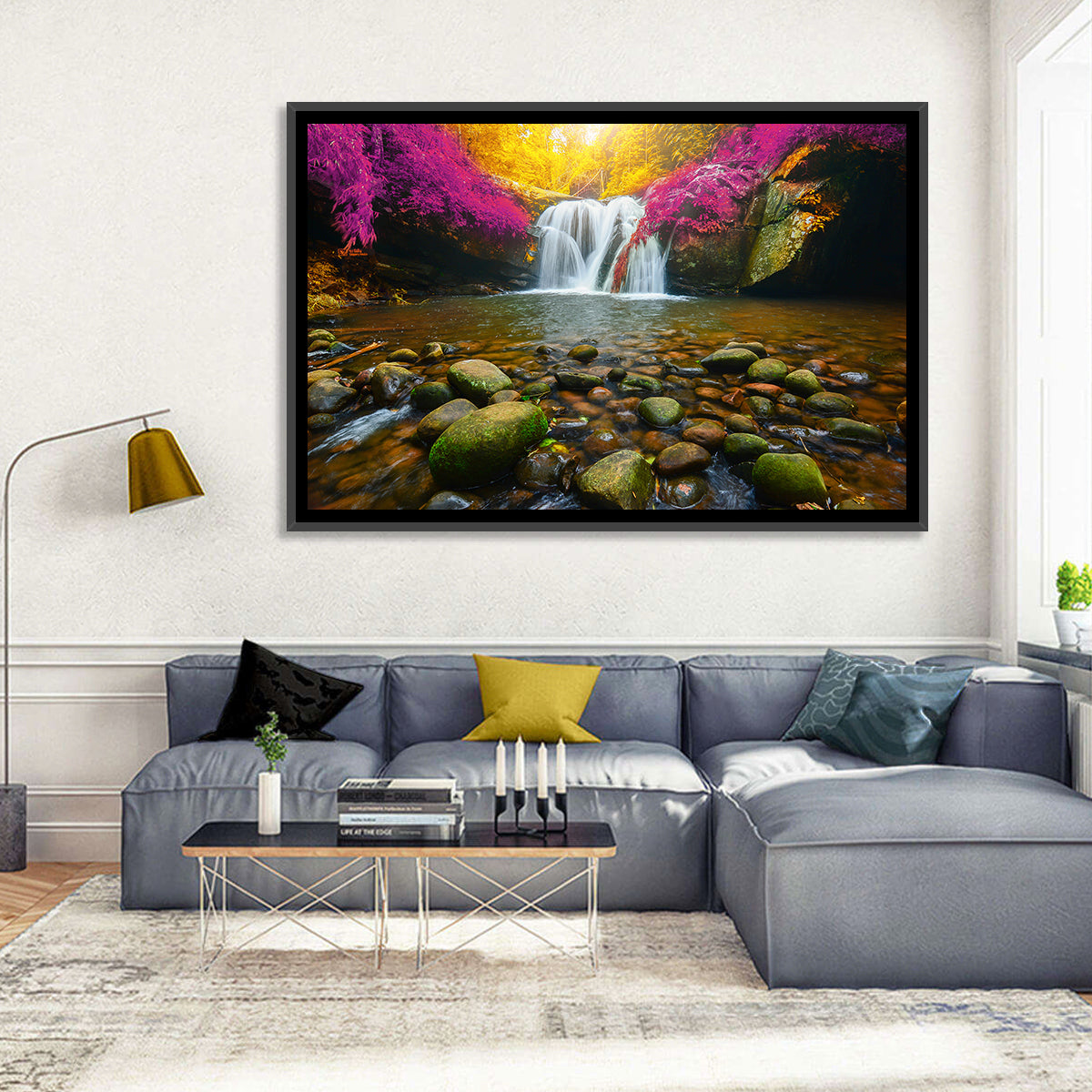 Phu Soi Dao Waterfall at Dusk Wall Art in a room, landscape