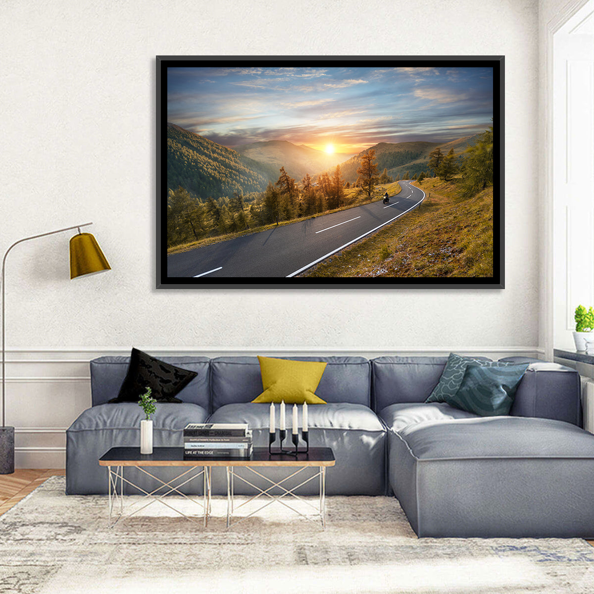 Alpine Highway at Golden Hour Wall Art in a room, landscape