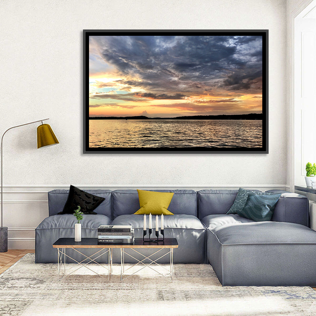 Lake Tillery Sunset Wall Art in a room, landscape