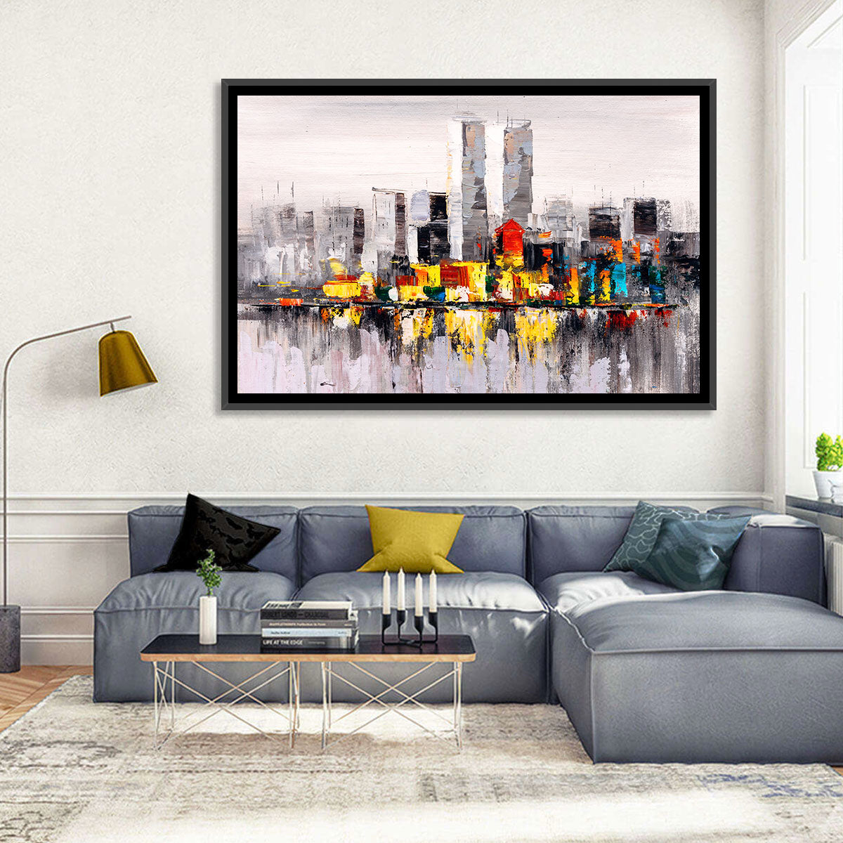 Abstract Skyline with Water Reflection Wall Art in a room, landscape