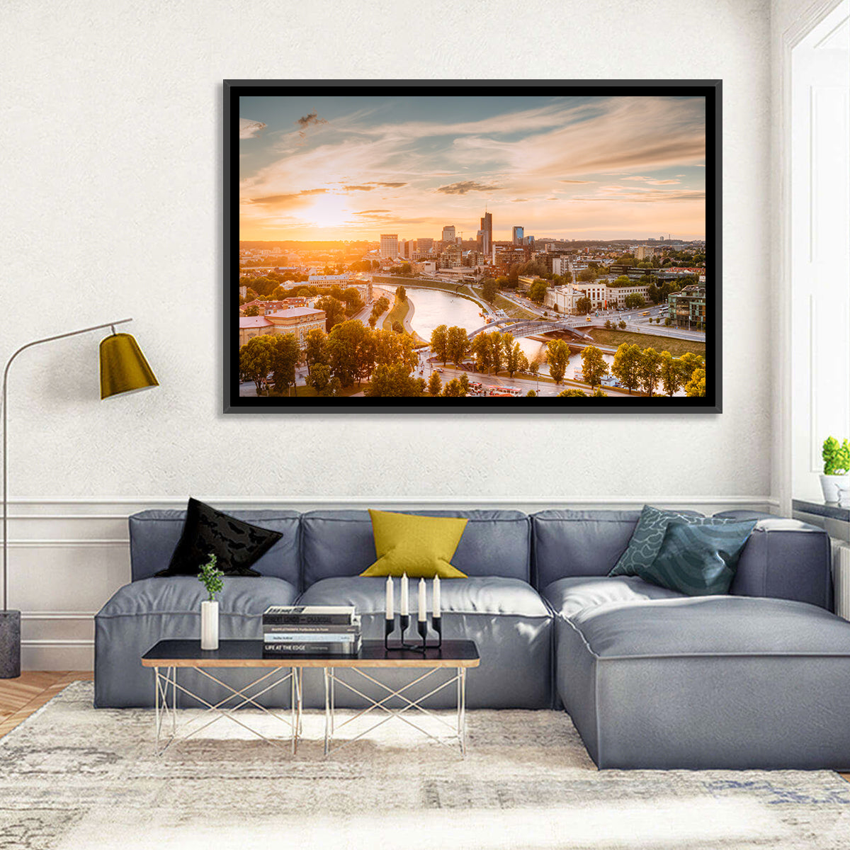 Vilnius Skyline at Golden Hour Wall Art in a room, landscape
