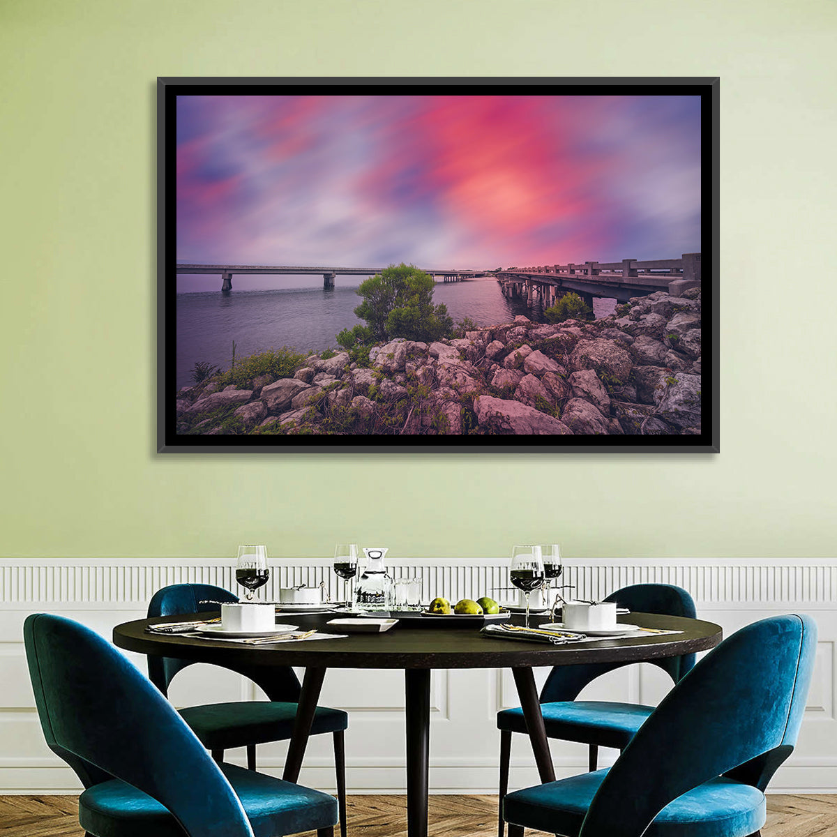 Amelia Island Sunset Bridge Wall Art in a room, landscape