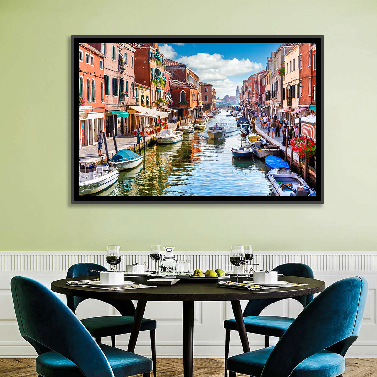 Sunlit Burano Canal, Venice Wall Art in a room, landscape