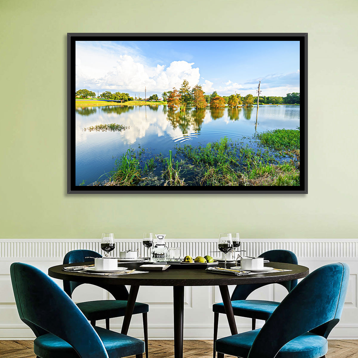 Lafayette Bayou Reflection Wall Art in a room, landscape