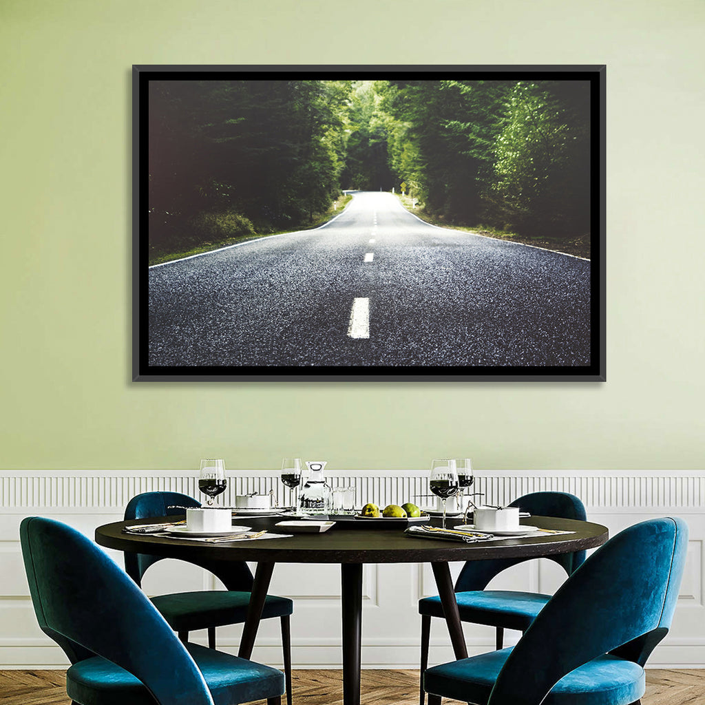Summer Forest Road with Yellow Sign Wall Art