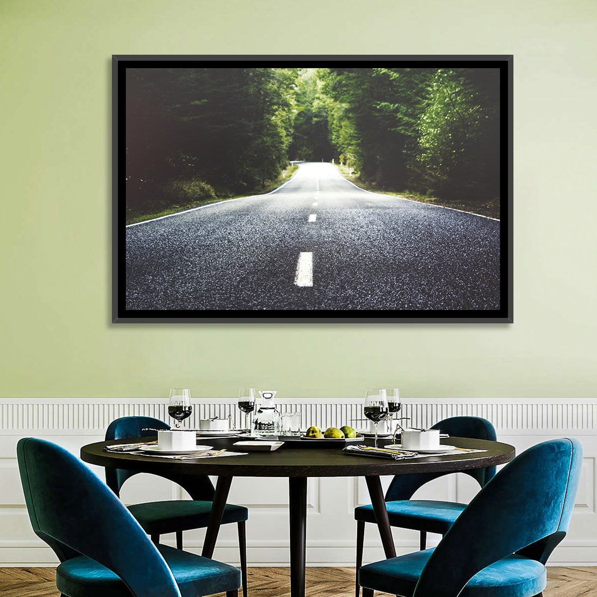 Summer Forest Road with Yellow Sign Wall Art
