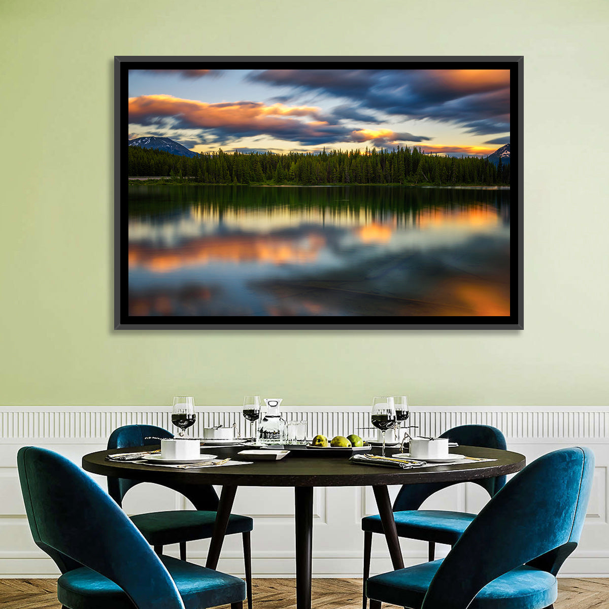 Herbert Lake Sunset Reflection Wall Art in a room, landscape