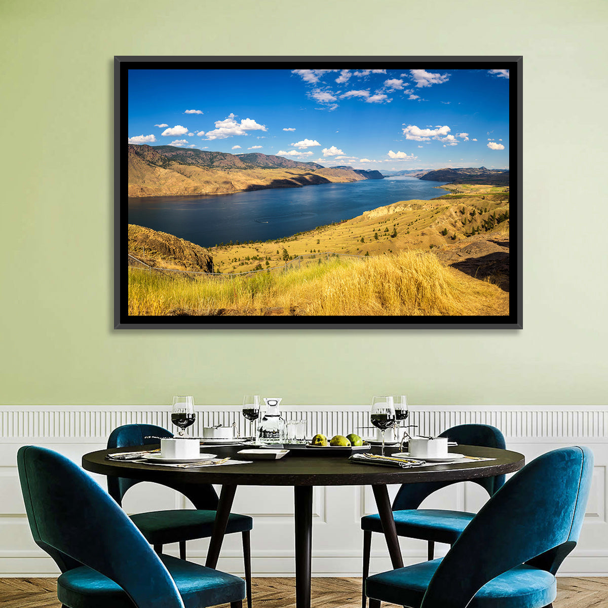 Golden Grass at Kamloops Lake Wall Art in a room, landscape