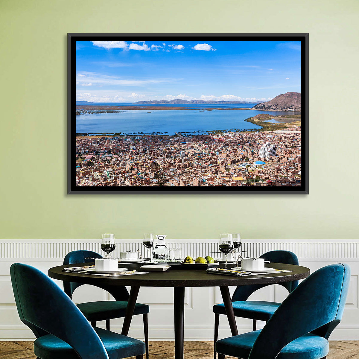 Puno Over Lake Titicaca Wall Art in a room, landscape