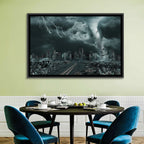 Tornado Over Destroyed City Skyline Wall Art