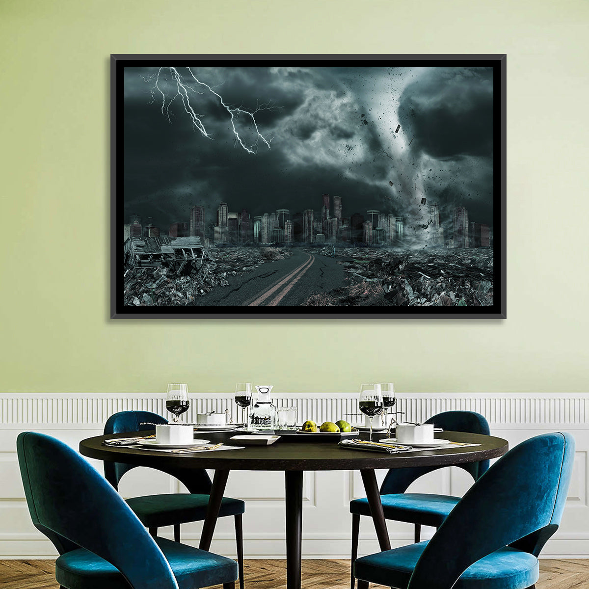 Tornado Over Destroyed City Skyline Wall Art