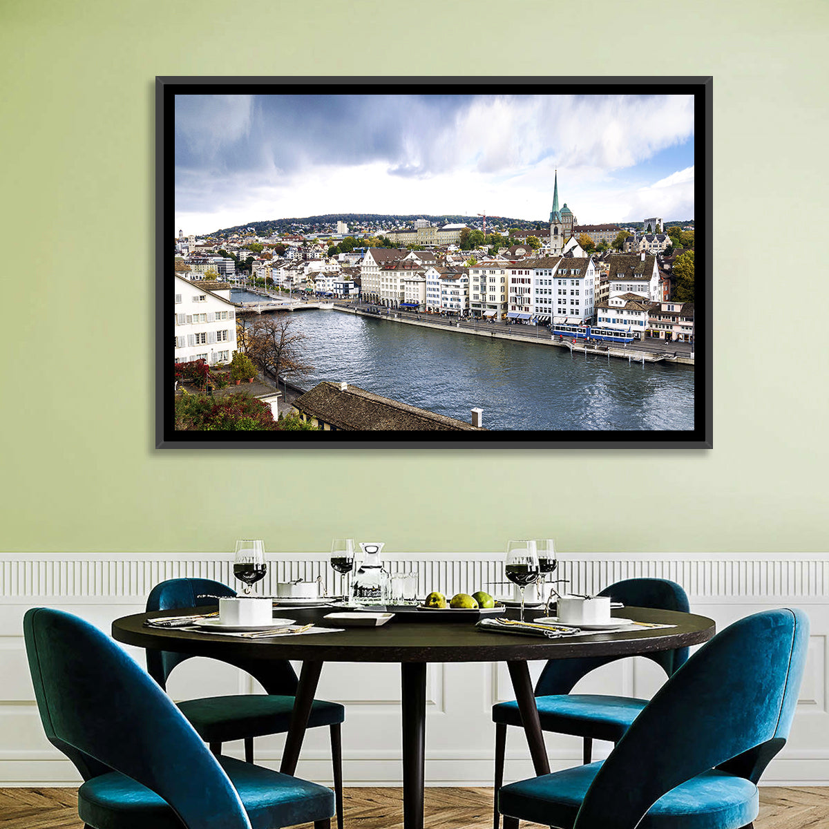 Limmat River at Fraumünster, Zurich Wall Art in a room, landscape
