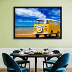 Yellow Vintage Van on Beach Wall Art