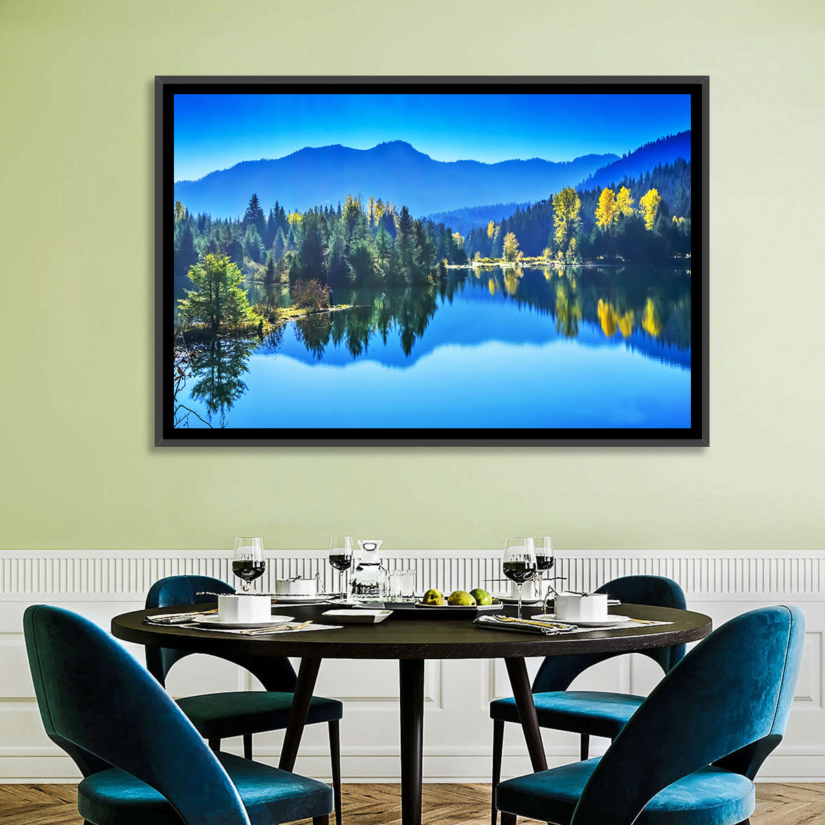 Gold Lake Reflection Wall Art in a room, landscape