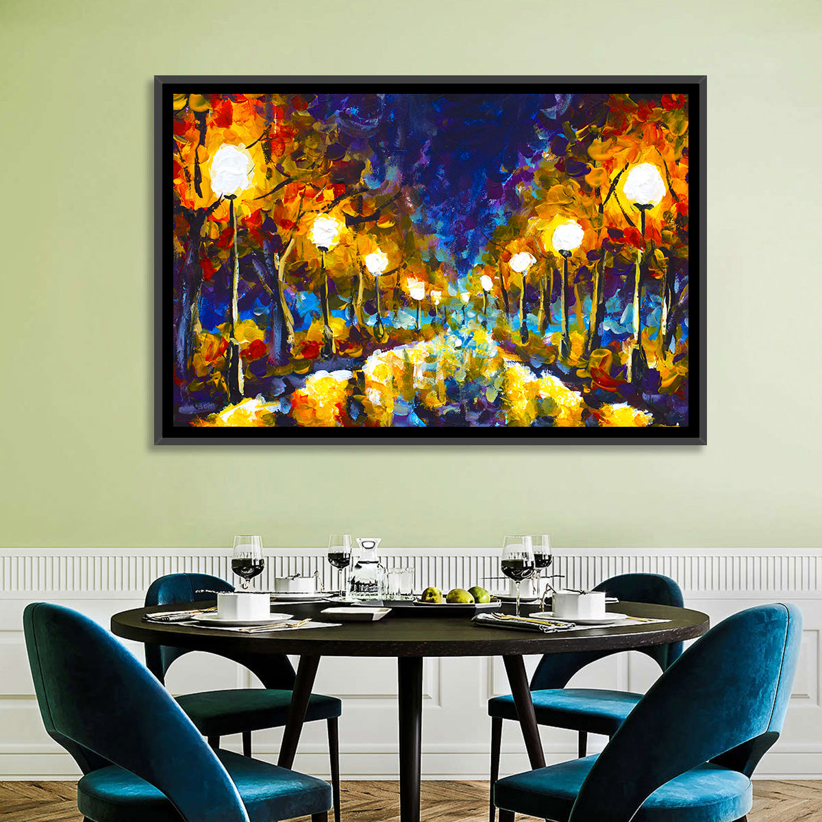 Autumn Evening Park Path Wall Art in a room, landscape