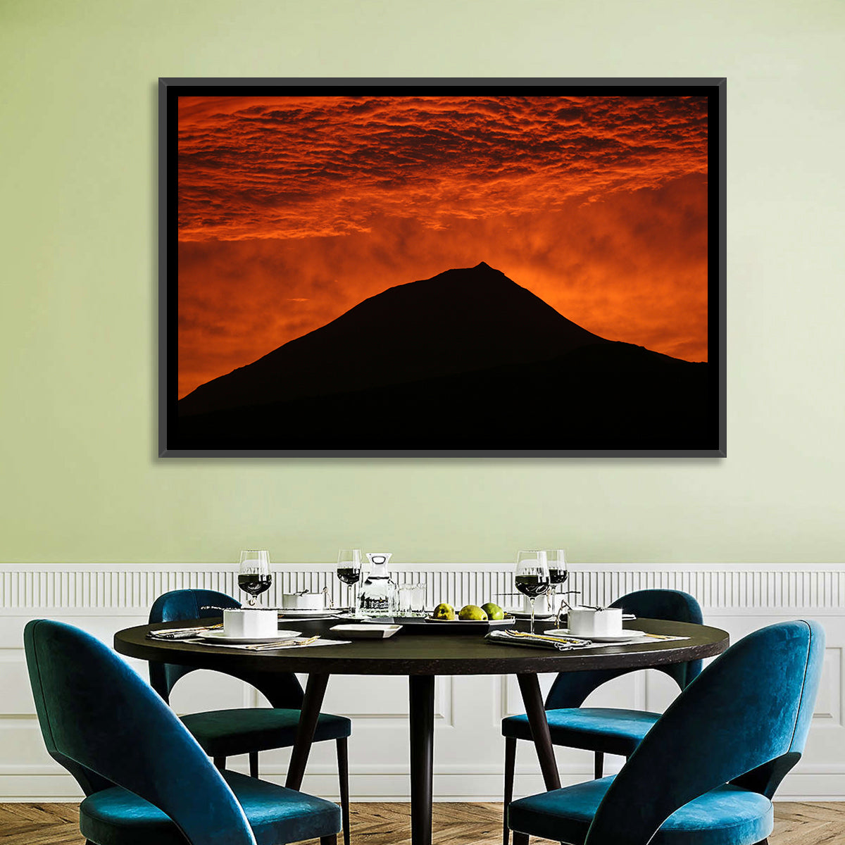 Pico Island Volcano Silhouette at Sunset Wall Art