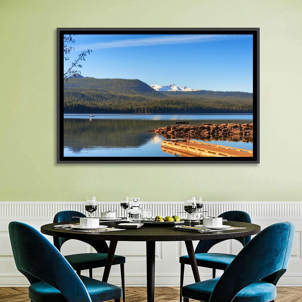Odell Lake Pier Wall Art in a room, landscape