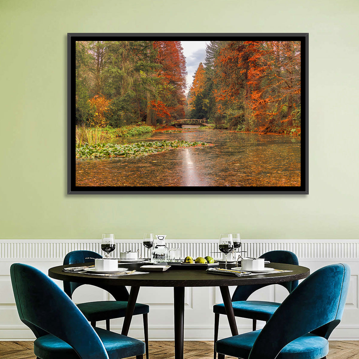 Simeria Arboretum Autumn Lake Wall Art in a room, landscape