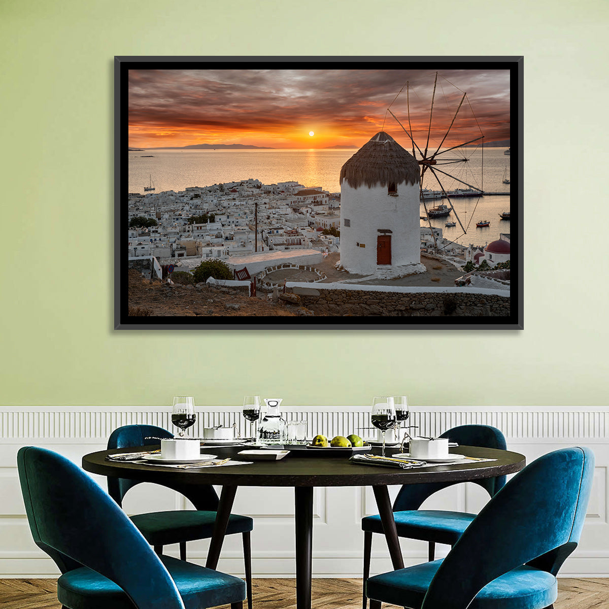 Mykonos Town Sunset Wall Art