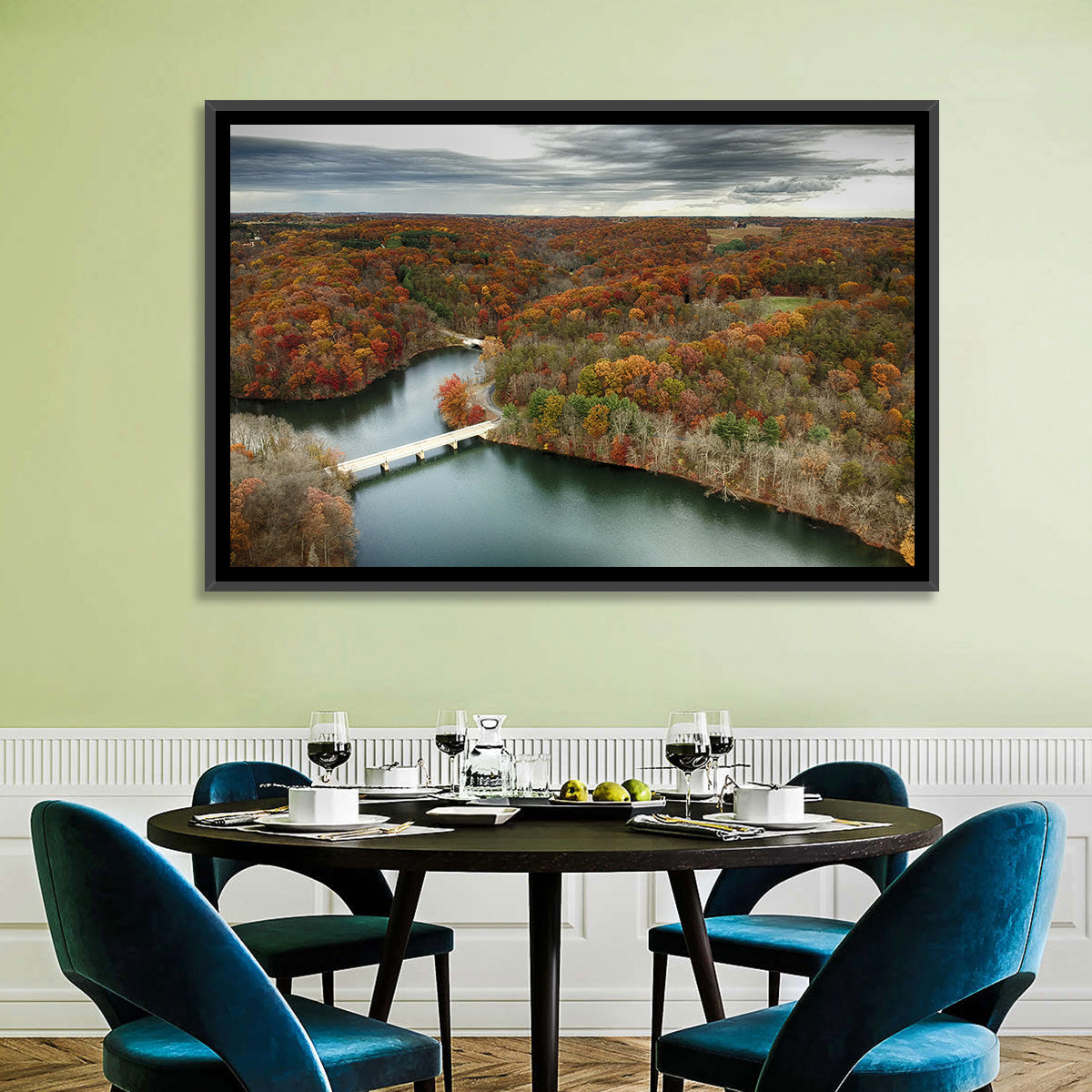Seneca Lake Aerial View Wall Art in a room, landscape