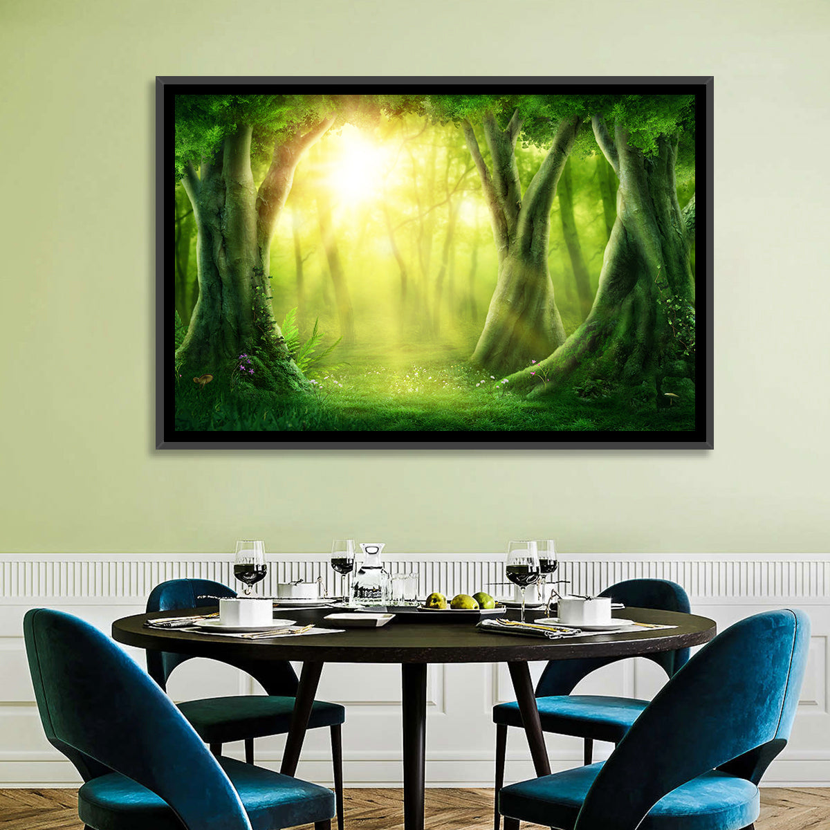 Enchanted Forest at Sunrise Wall Art in a room, landscape