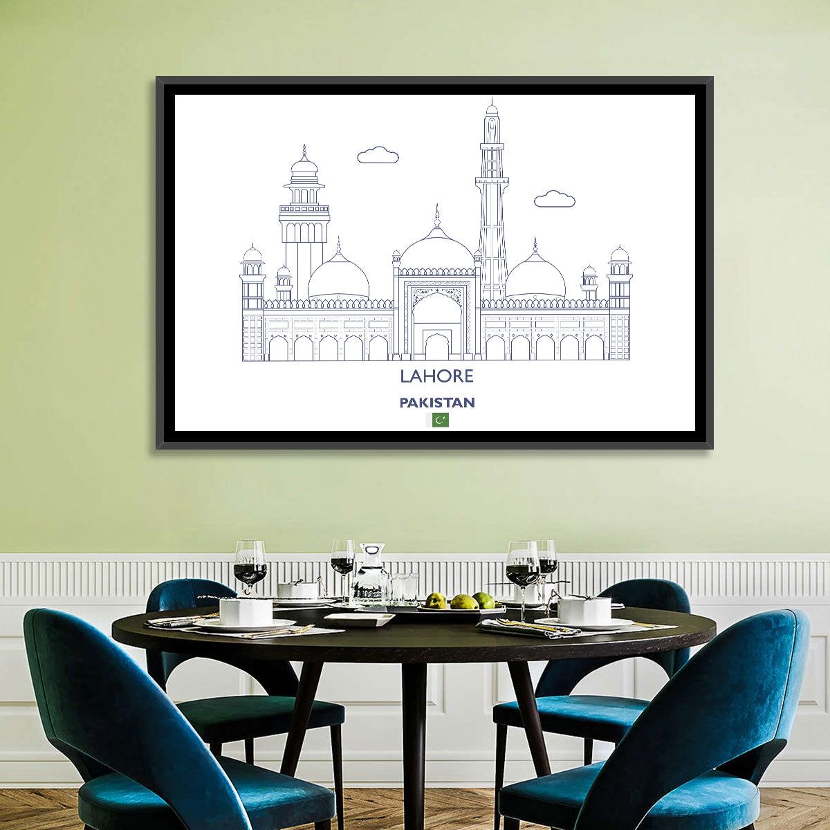 Lahore Skyline with Badshahi Mosque Wall Art in a room, landscape