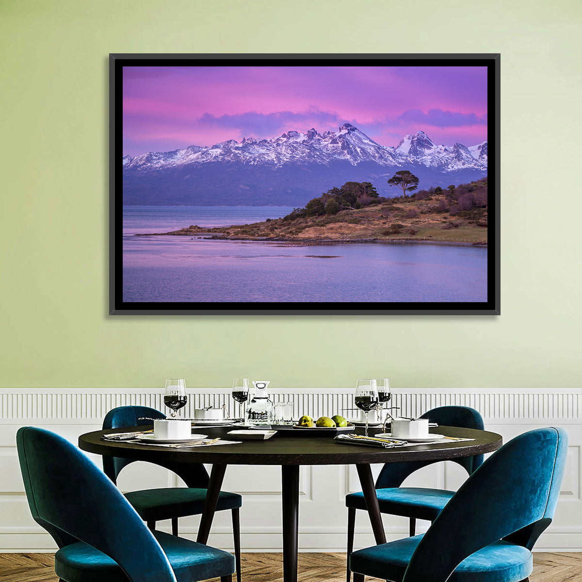 Beagle Channel Purple Dawn Wall Art in a room, landscape