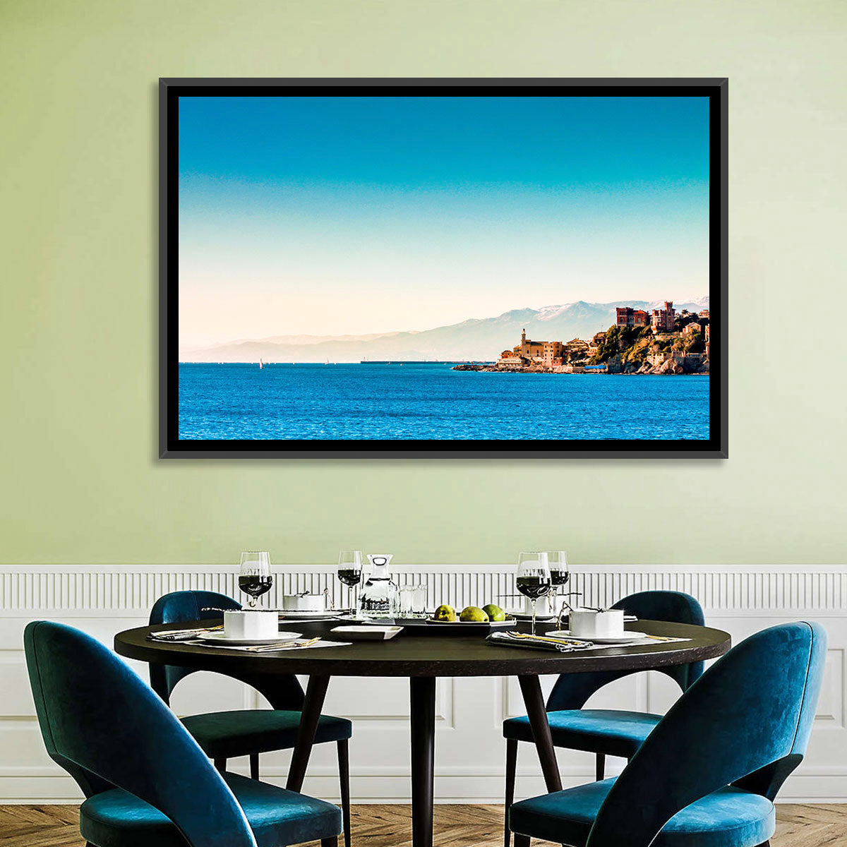 Genoa Coastal Seascape Wall Art in a room, landscape