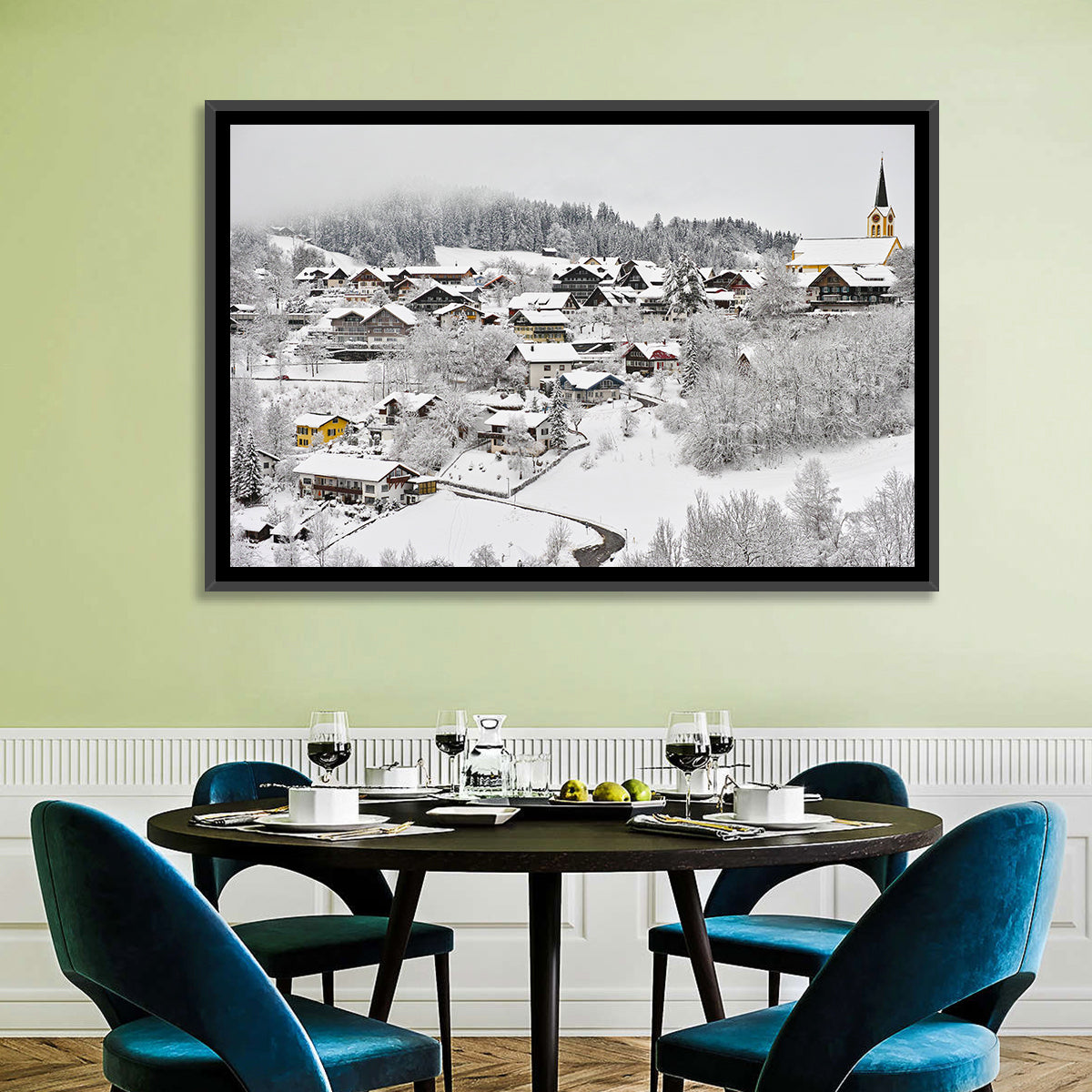 Oberstaufen Winter Village Wall Art in a room, landscape
