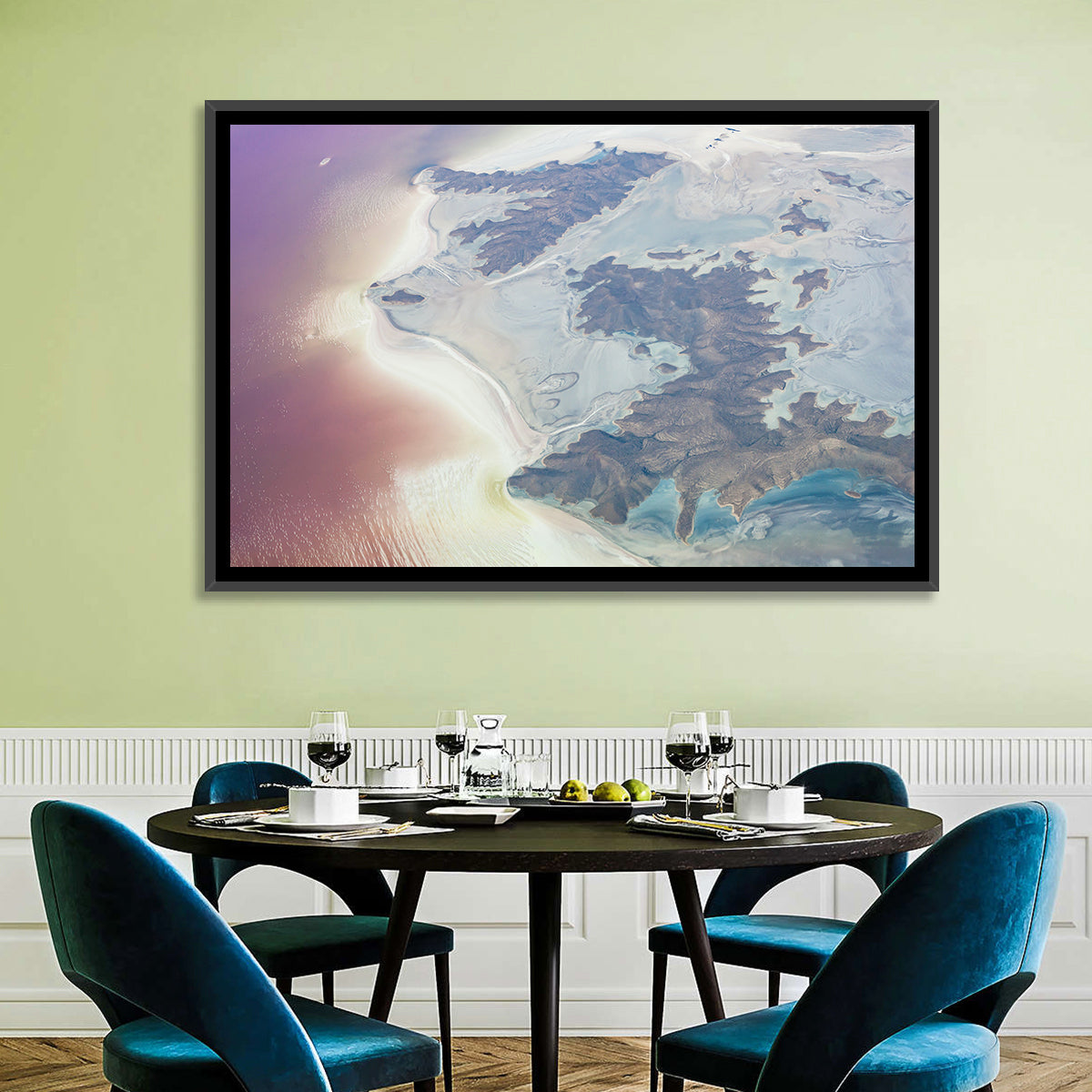 Urmia Lake Aerial View Wall Art in a room, landscape