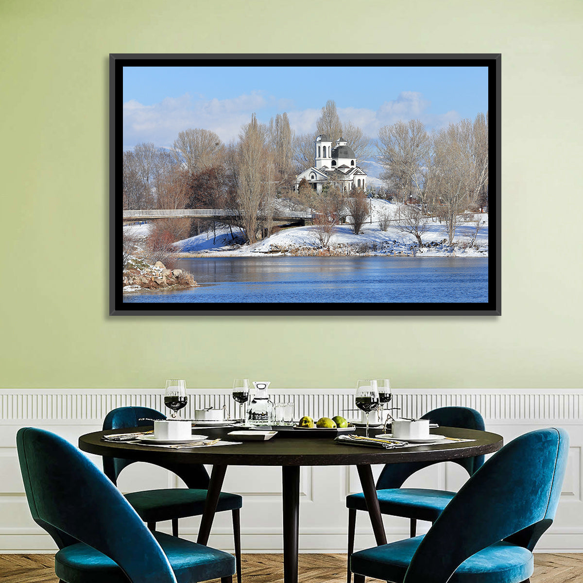 St Naum Ohridski Church by Lake Wall Art in a room, landscape