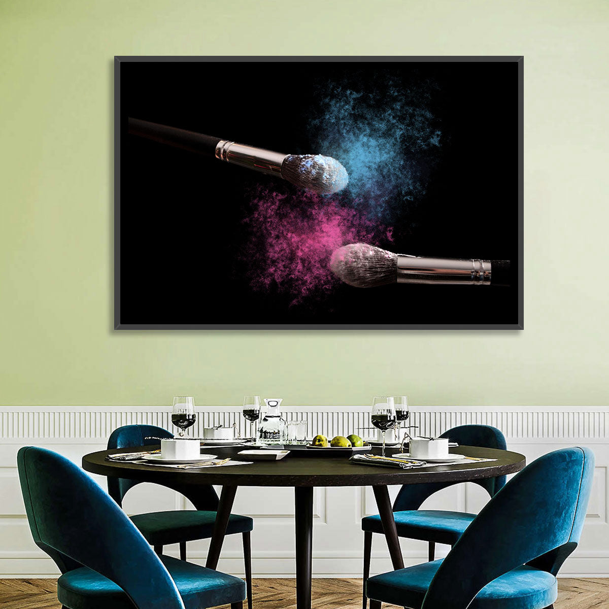 Powder Burst Makeup Brushes Wall Art in a room, landscape