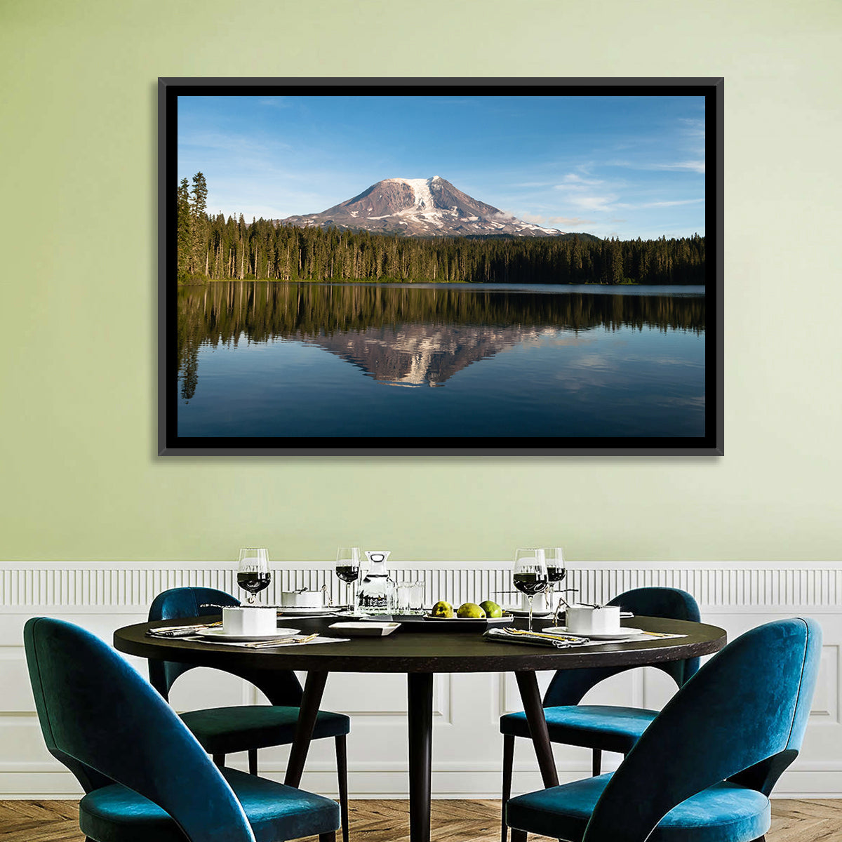 Takhlakh Lake Reflection Wall Art in a room, landscape