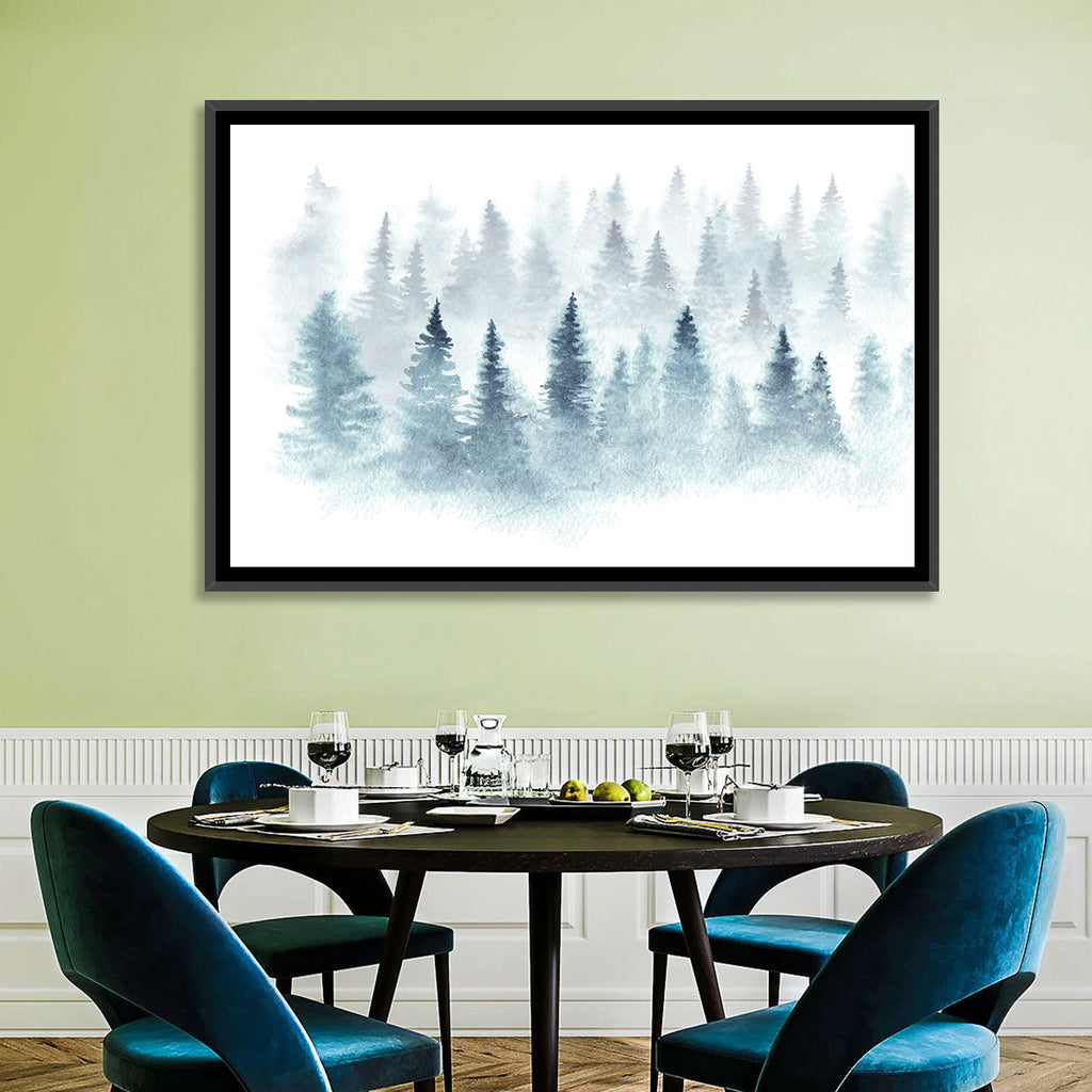Misty Pine Forest Watercolor Wall Art