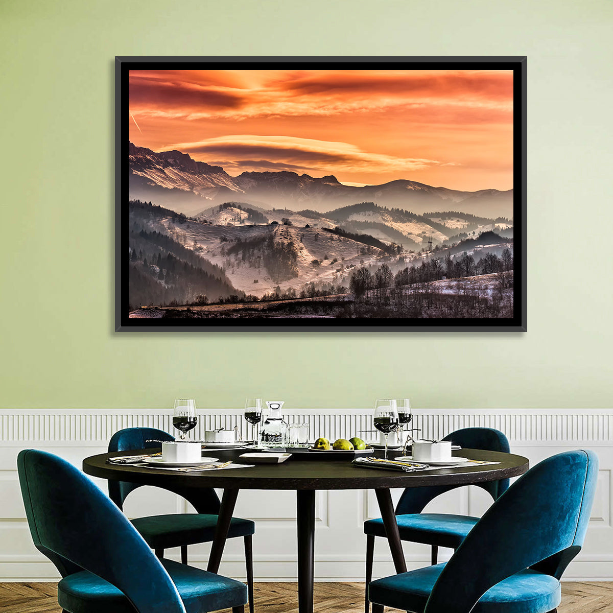 Pestera Mountain Sunrise Wall Art in a room, landscape