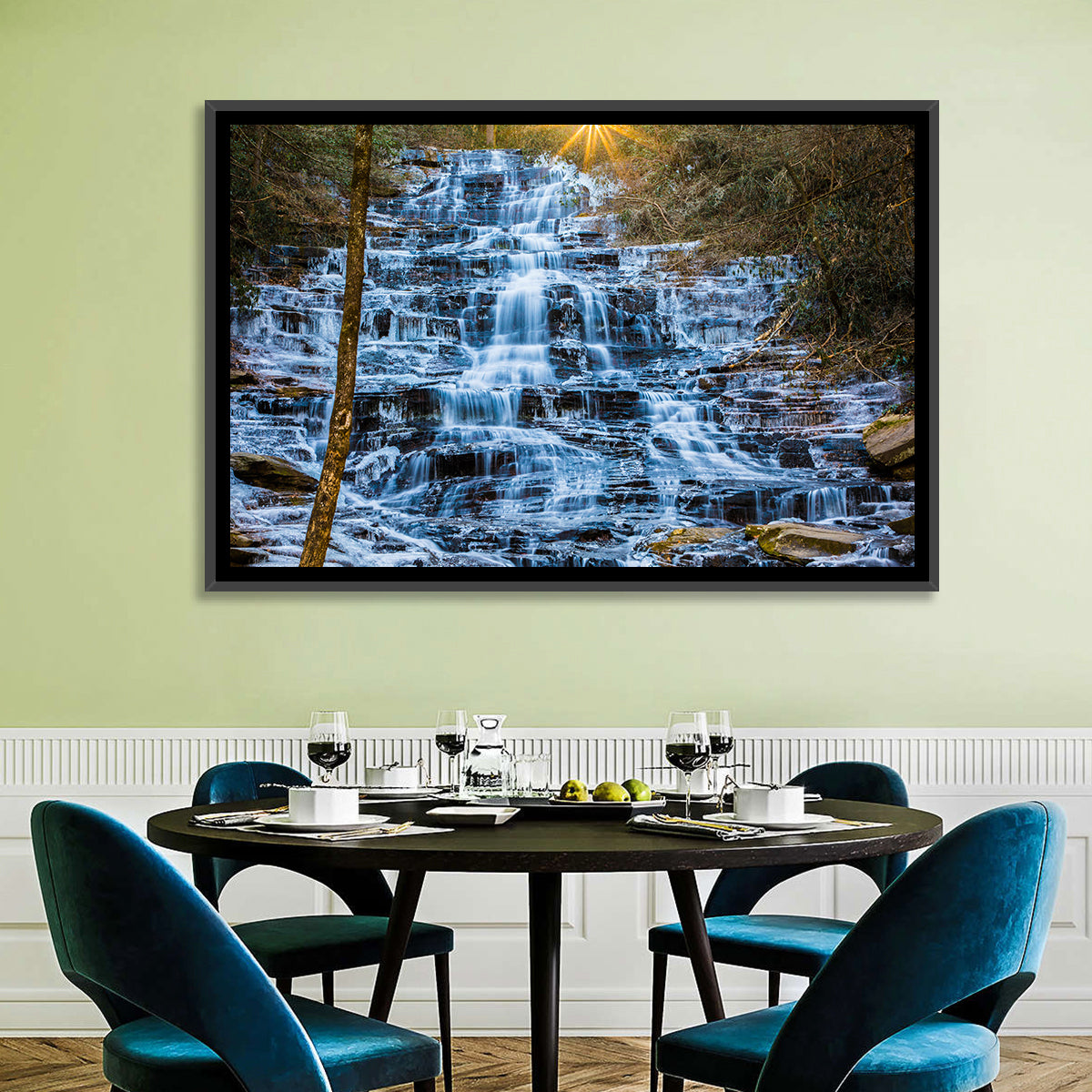 Minnehaha Falls Winter Cascade Wall Art in a room, landscape