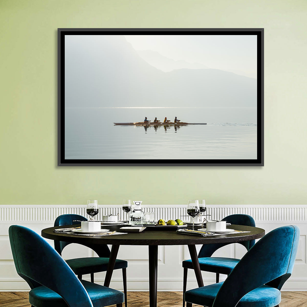Four Rowers on Lake Lugano Wall Art in a room, landscape