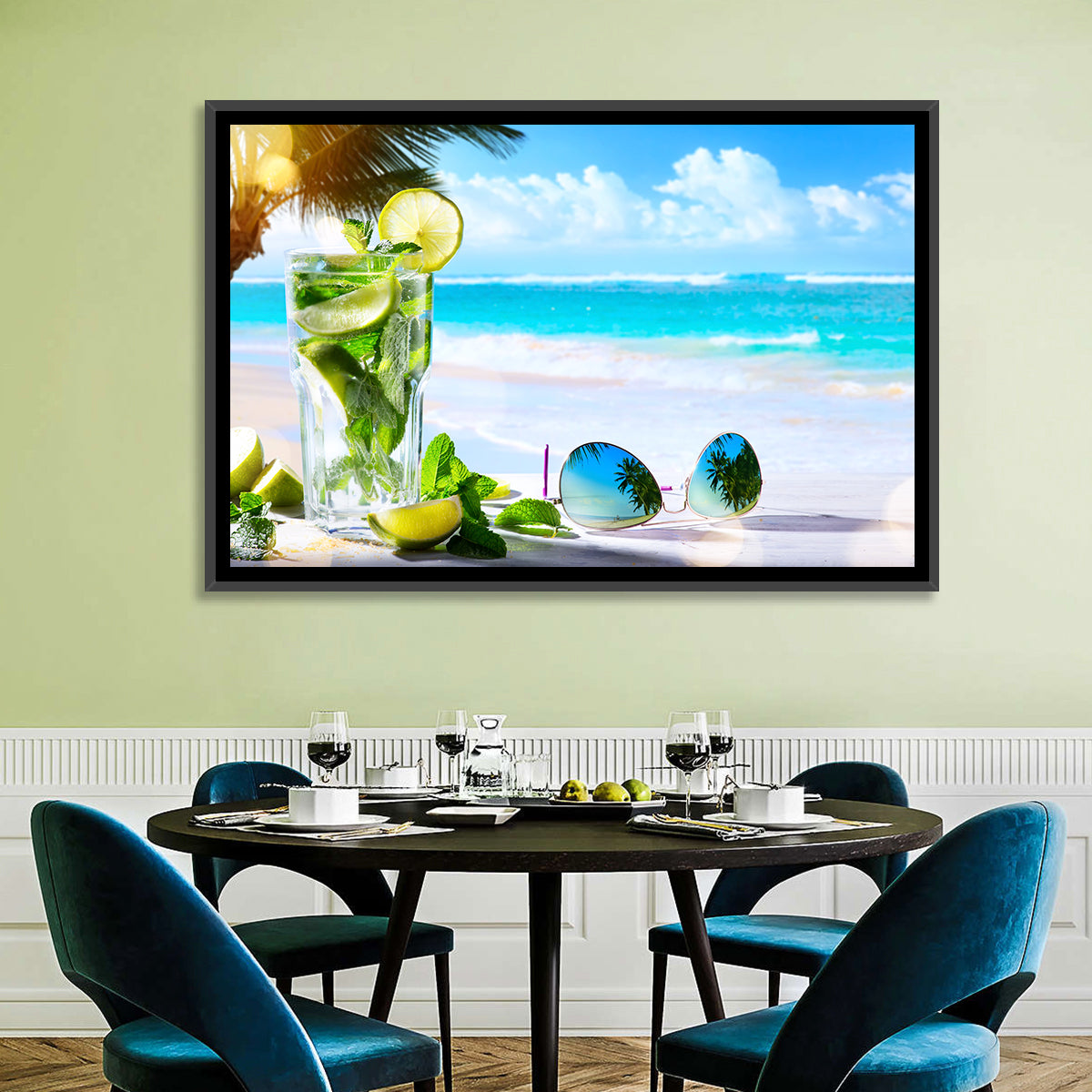 Mojito Beach Scene Wall Art in a room, landscape