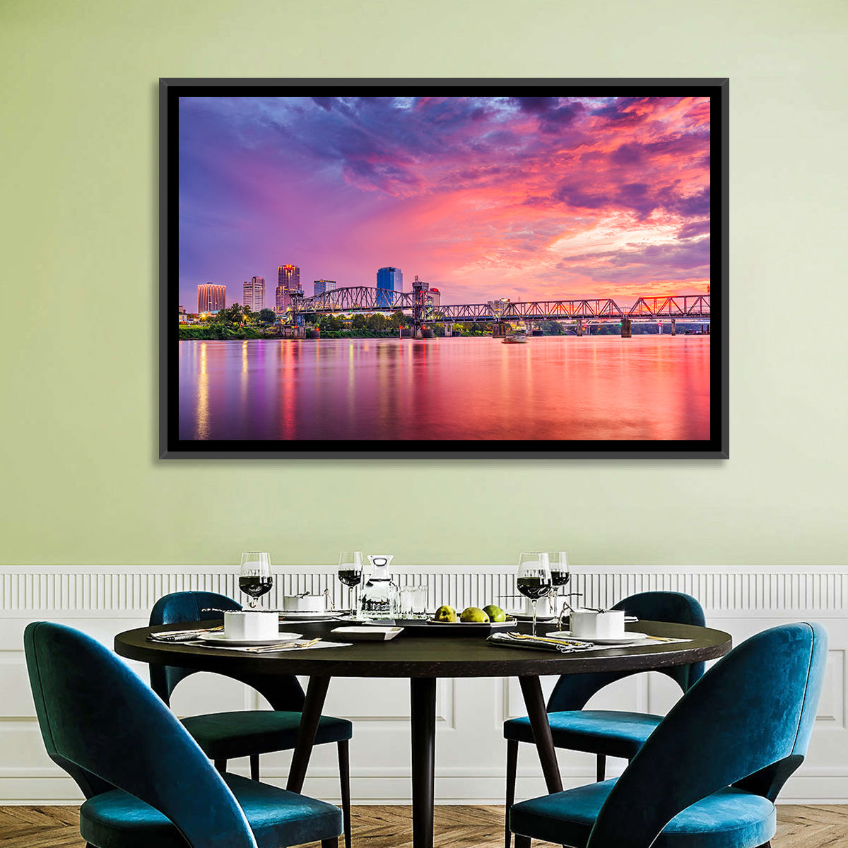Little Rock Sunset Skyline Wall Art in a room, landscape